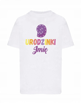 Koszulka dziecięca Urodzinowa kolorowa prezent na 9 urodzinki + imię 9