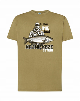 Koszulka T-SHIRT męska dla WĘDKARZA NA RYBY prezent + IMIĘ KHAKI M