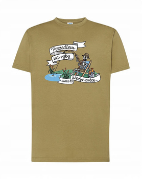 Koszulka T-SHIRT męska dla WĘDKARZA NA RYBY prezent POSZEDŁEM NA KHAKI M