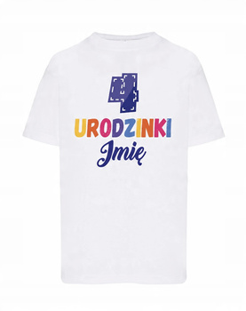 Koszulka dziecięca Urodzinowa kolorowa prezent na 4 urodzinki + imię 4 CHŁO
