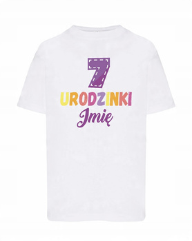 Koszulka dziecięca Urodzinowa kolorowa prezent na 7 urodzinki + imię 7