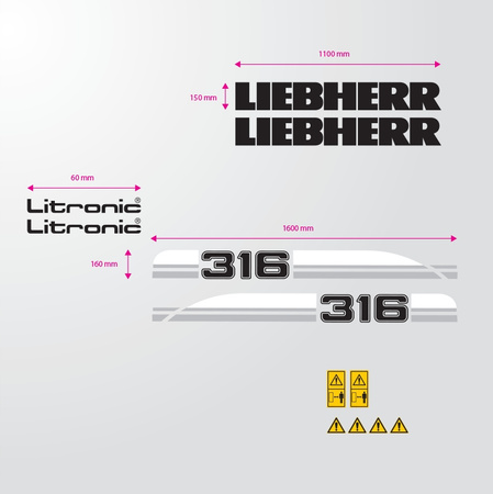 KOMPLET naklejek LIEBHERR 316 WYSOKIEJ jakości