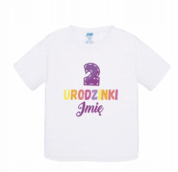 Koszulka dziecięca kolorowa dla dziewczynki na 2 urodzinki + imię 2 latka